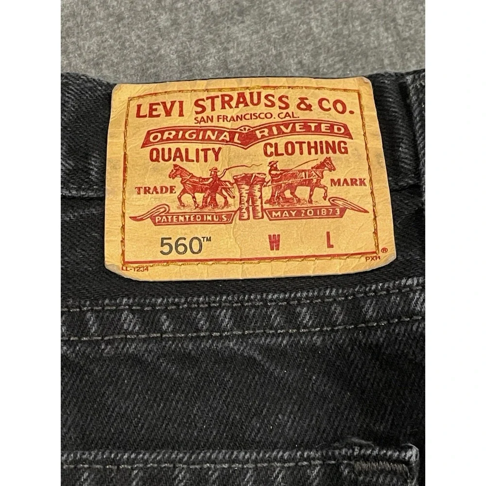 Levi's Vintage 50x29 Relaxed Loose Fit Men's Jeans, Black Denim Pants Distress